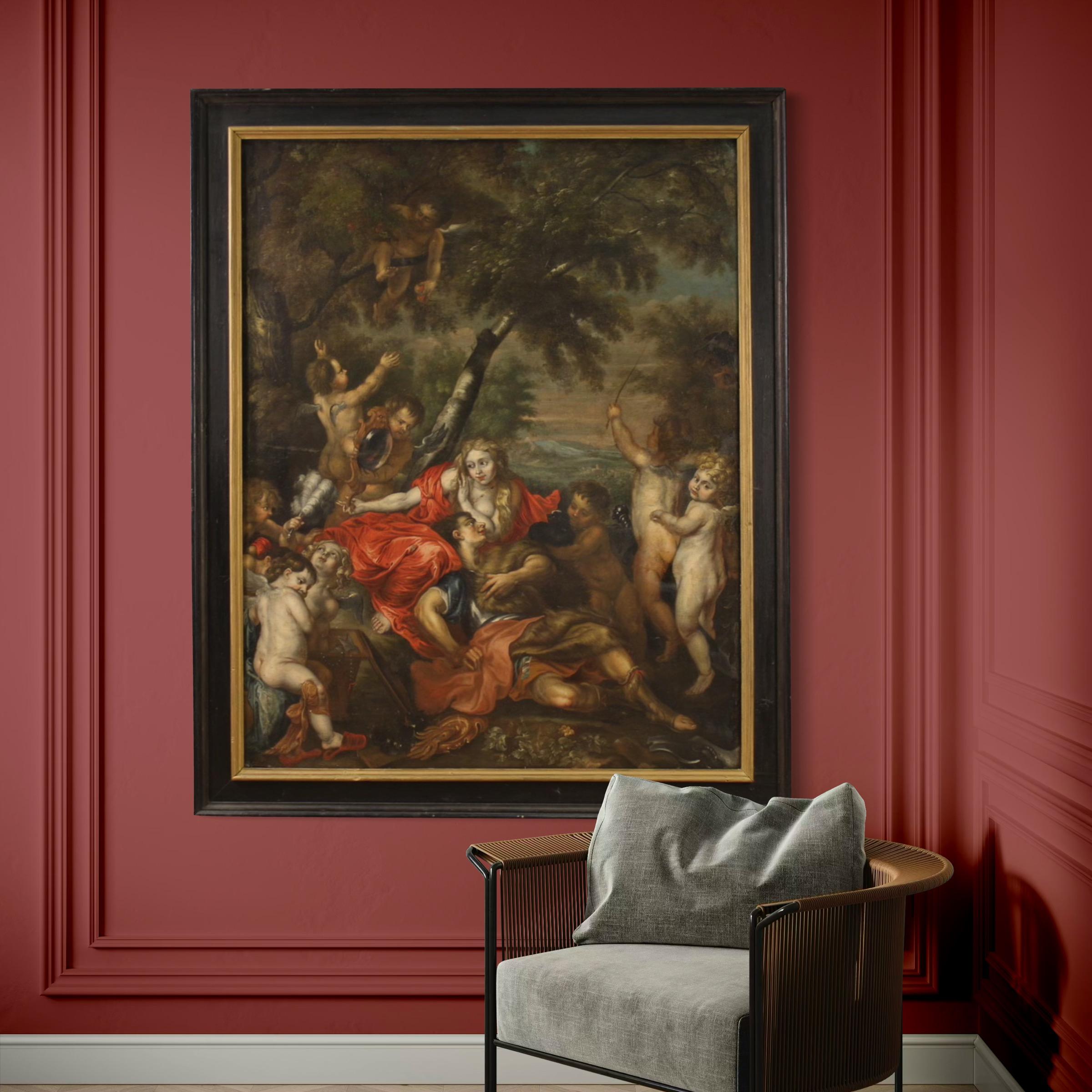 17th Century Oil on Canvas Flemish Painting Rinaldo and Armida, 1670 For Sale 4