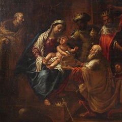 17th Century Oil on Canvas Genoese Painting Adoration of the Magi, 1650