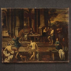17th Century Oil on Canvas Italian Antique Biblical Painting Herod's Banquet