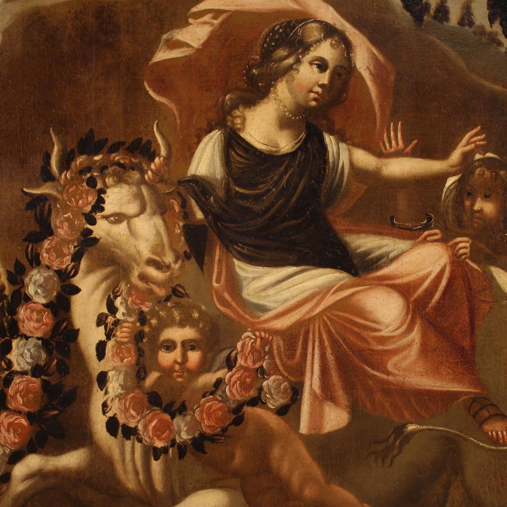 siglo XVII Óleo sobre Lienzo Pintura Mitológica Antigua Italiana Violación De Europa en venta 5