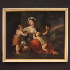 huile sur toile du 17e siècle Peinture ancienne italienne Allégorie de la charité, 1670