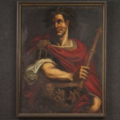 17th Century Oil on Canvas Italian Antique Painting Portrait of Julius Caesar