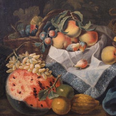17th Century Oil on Canvas Italian Antique Painting Still Life with Fruits, 1670