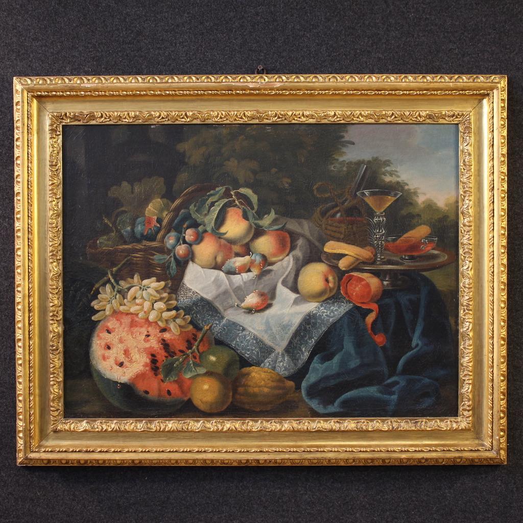 Unknown Still-Life Painting – 17. Jahrhundert Öl auf Leinwand Italienisch Antike Malerei Stillleben mit Früchten, 1670