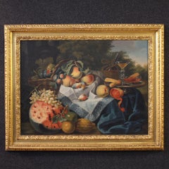 17th Century Oil on Canvas Italian Antique Painting Still Life with Fruits, 1670