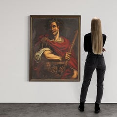 17th Century Oil on Canvas Italian Antique Portrait Painting Julius Caesar, 1630