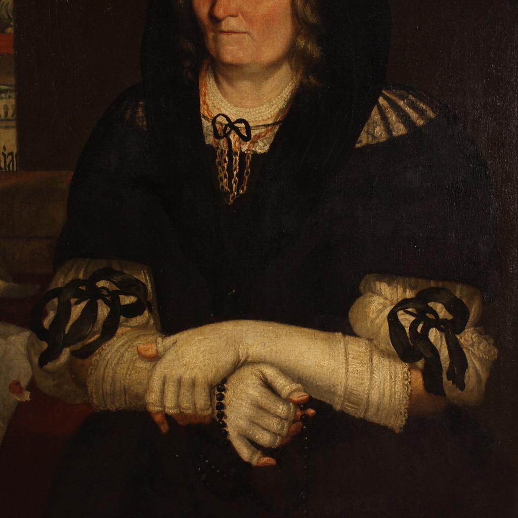 óleo sobre lienzo del siglo XVII Pintura antigua italiana Retrato de una anciana, 1680 9