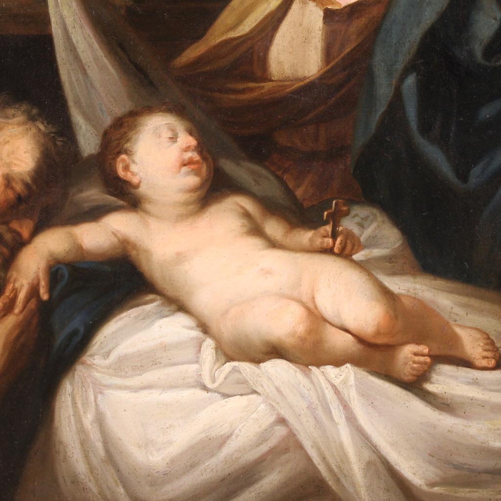 siglo XVII Óleo sobre Lienzo Pintura Religiosa Antigua Italiana Sagrada Familia, 1670 en venta 6