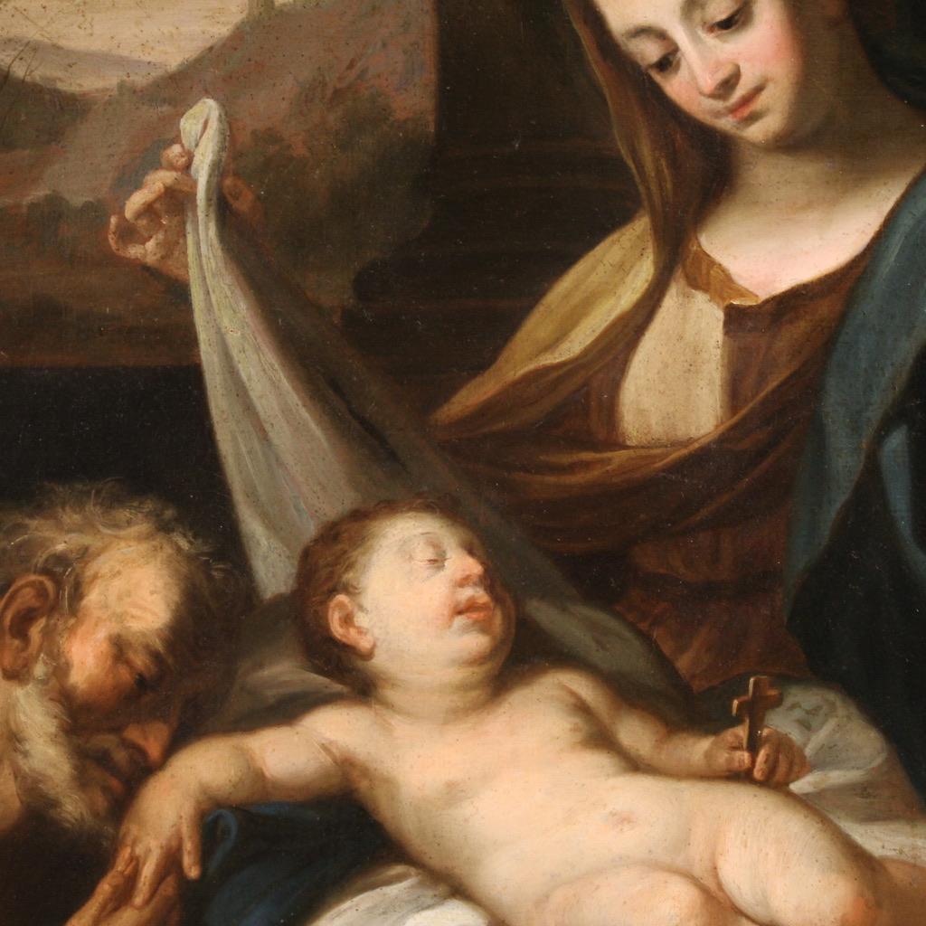 siglo XVII Óleo sobre Lienzo Pintura Religiosa Antigua Italiana Sagrada Familia, 1670 en venta 7