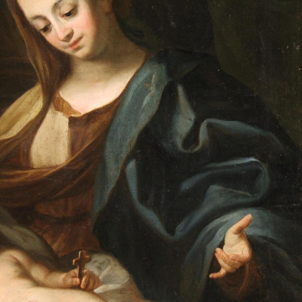 siglo XVII Óleo sobre Lienzo Pintura Religiosa Antigua Italiana Sagrada Familia, 1670 en venta 11