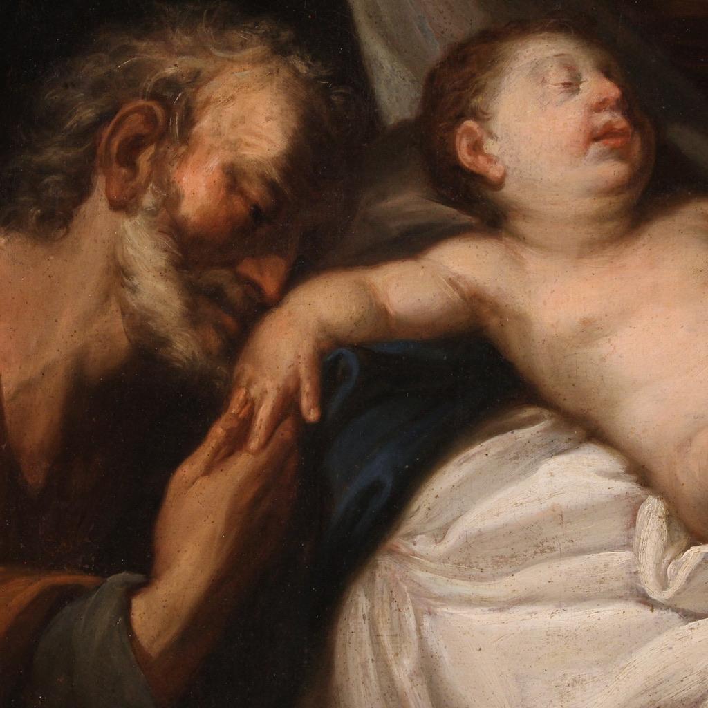 siglo XVII Óleo sobre Lienzo Pintura Religiosa Antigua Italiana Sagrada Familia, 1670 en venta 2