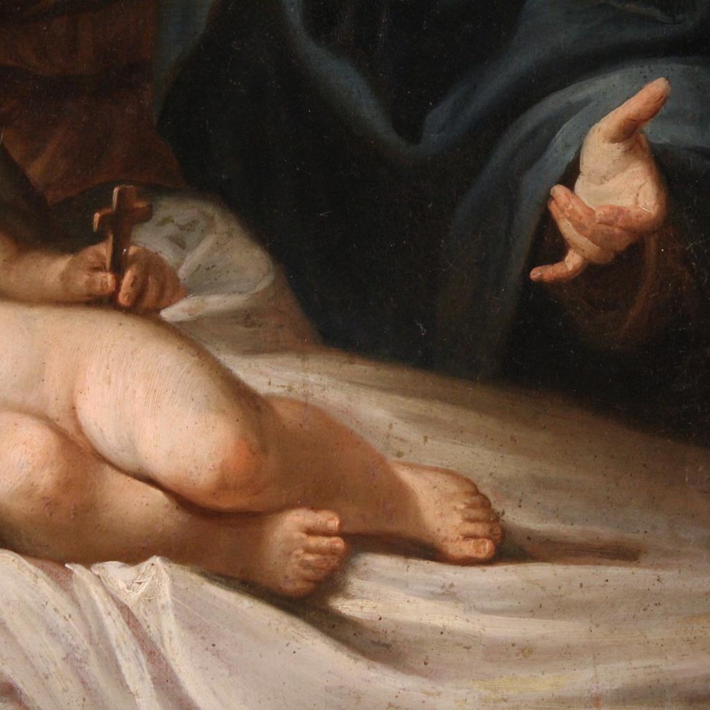 siglo XVII Óleo sobre Lienzo Pintura Religiosa Antigua Italiana Sagrada Familia, 1670 en venta 3