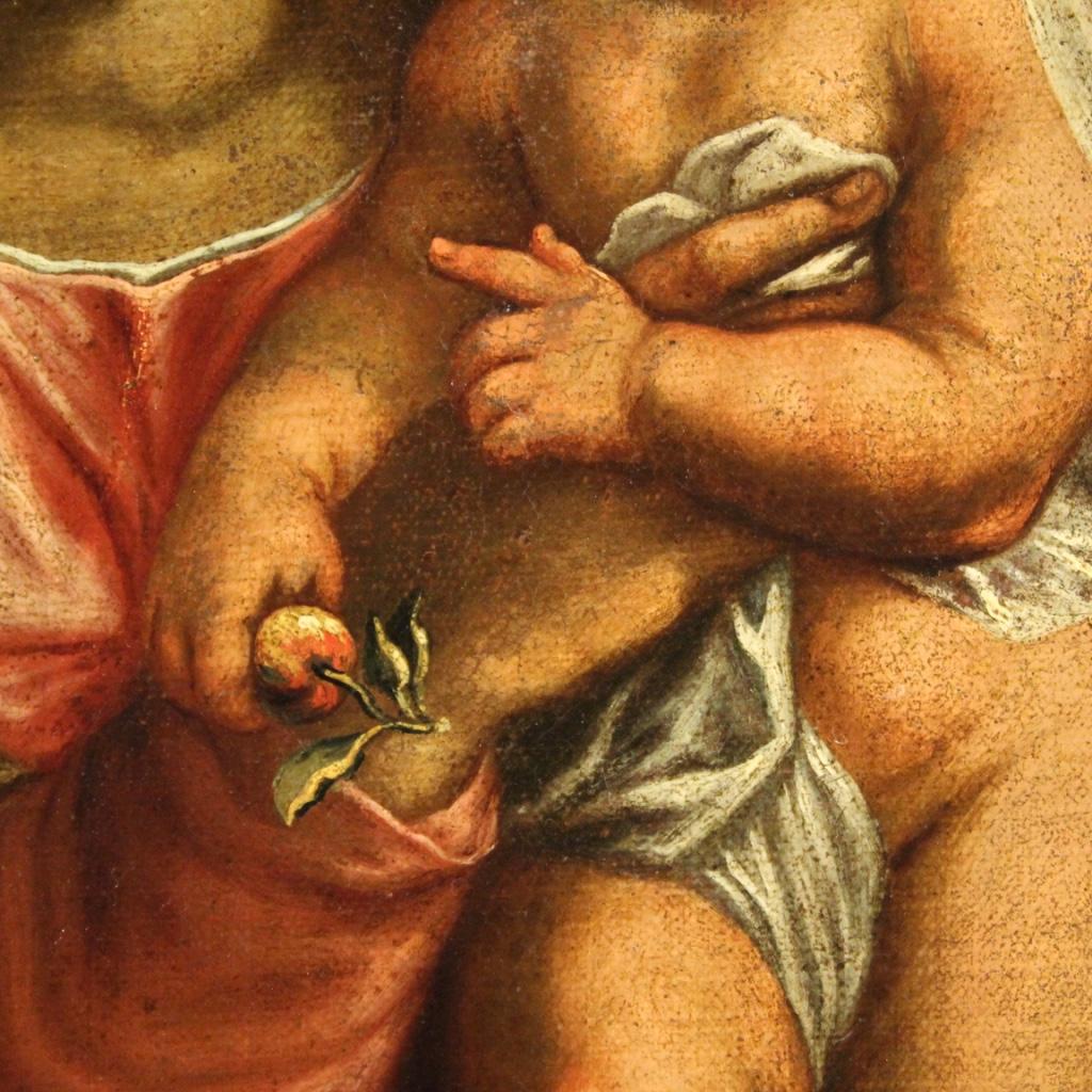 17th Century Oil on Canvas Italian Antique Religious Painting Madonna with Child in vendita 6