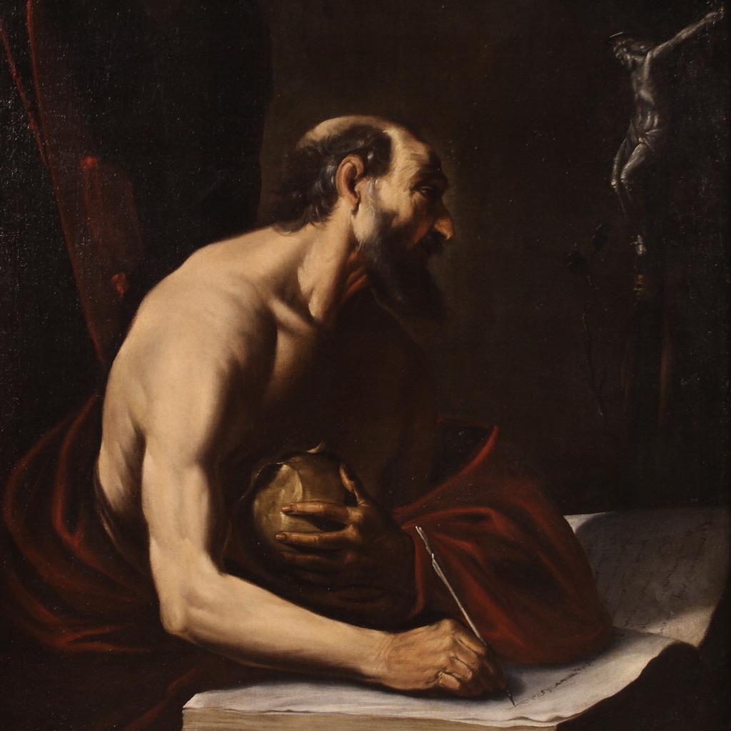 siglo XVII Óleo sobre Lienzo Pintura Religiosa Antigua Italiana San Jerónimo, 1630 - Painting de Unknown
