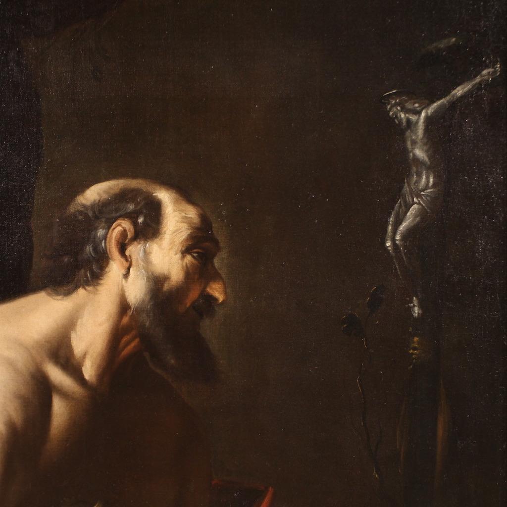 siglo XVII Óleo sobre Lienzo Pintura Religiosa Antigua Italiana San Jerónimo, 1630 4