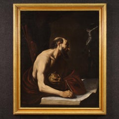 siglo XVII Óleo sobre Lienzo Pintura Religiosa Antigua Italiana San Jerónimo, 1630