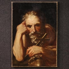 huile sur toile du 17e siècle Peinture religieuse ancienne italienne Saint Jérôme, 1650