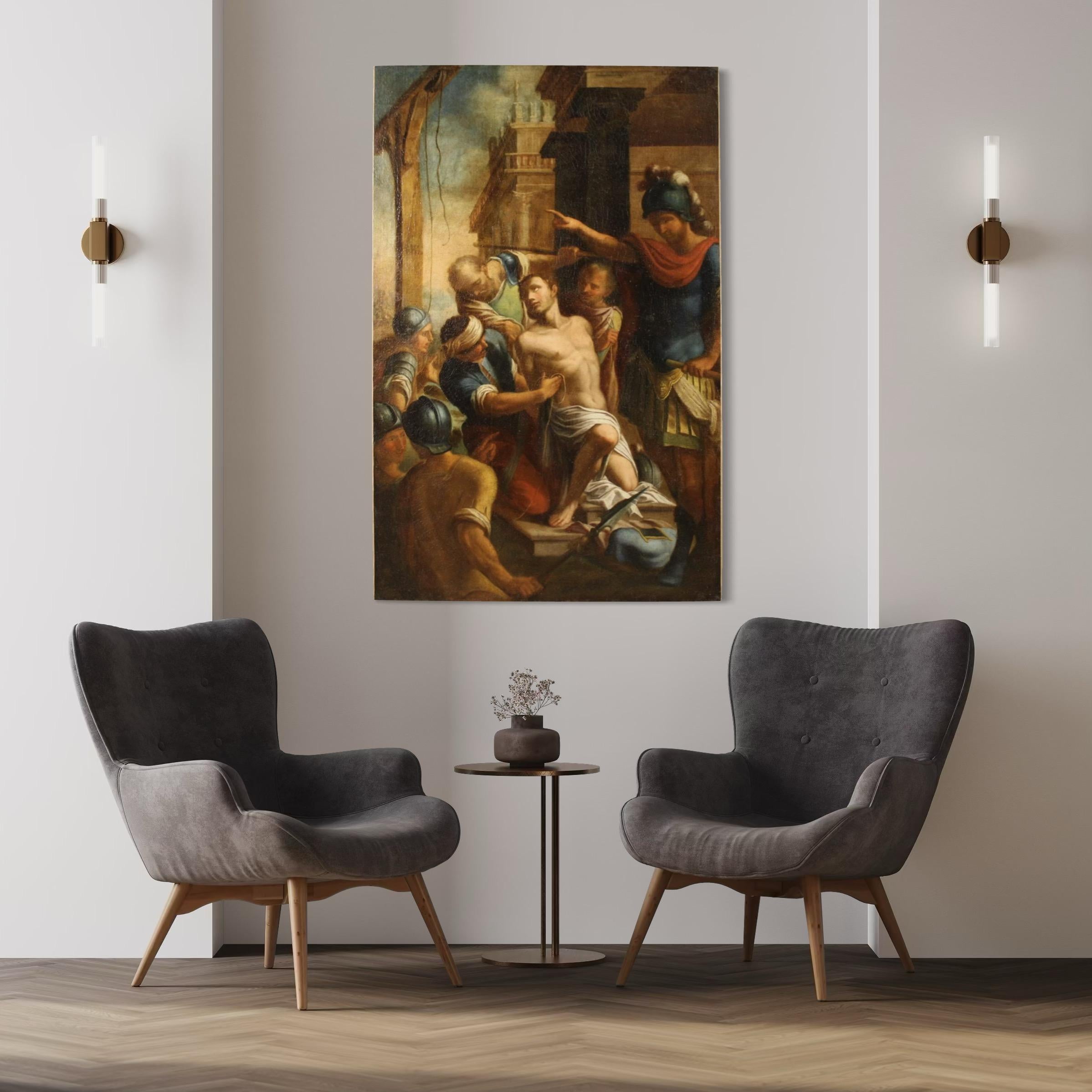 Huile sur toile du 17e siècle Peinture religieuse ancienne italienne Saint Sébastien en vente 1