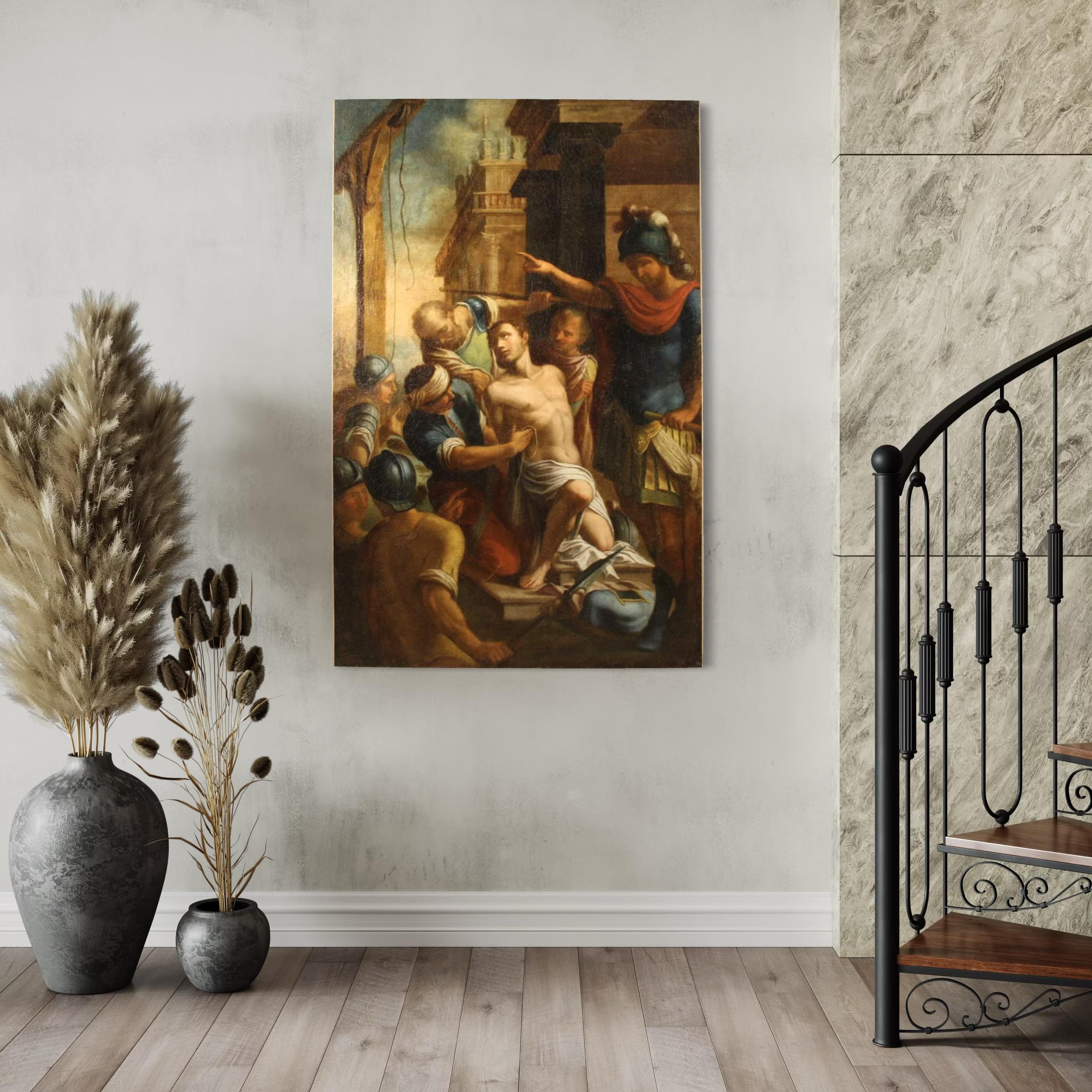 Huile sur toile du 17e siècle Peinture religieuse ancienne italienne Saint Sébastien en vente 4