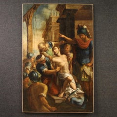 17th Century Oil on Canvas Italian Antique Religious Painting Saint Sebastian