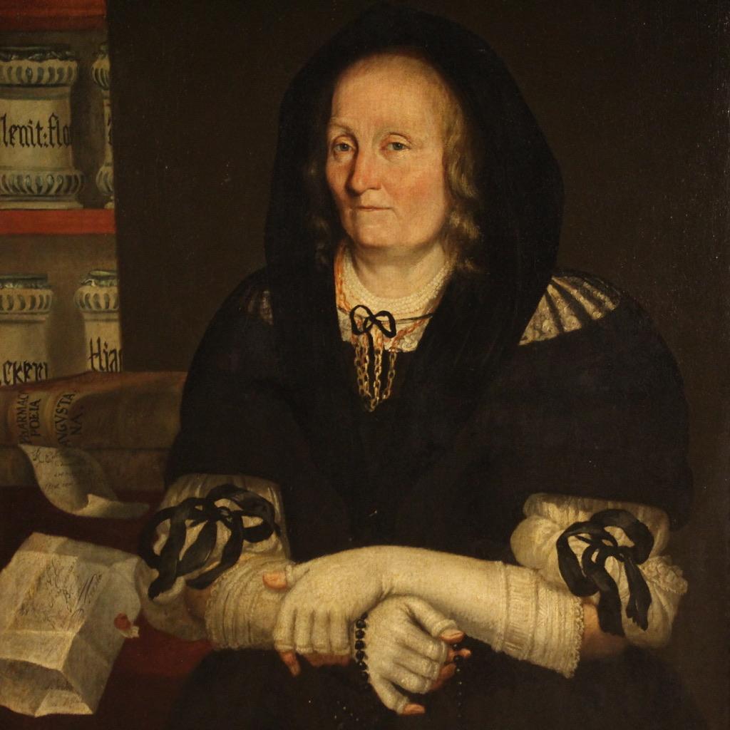 17th Century Oil on Canvas Italian Oil on Canvas Portrait Painting, 1680 in vendita 9