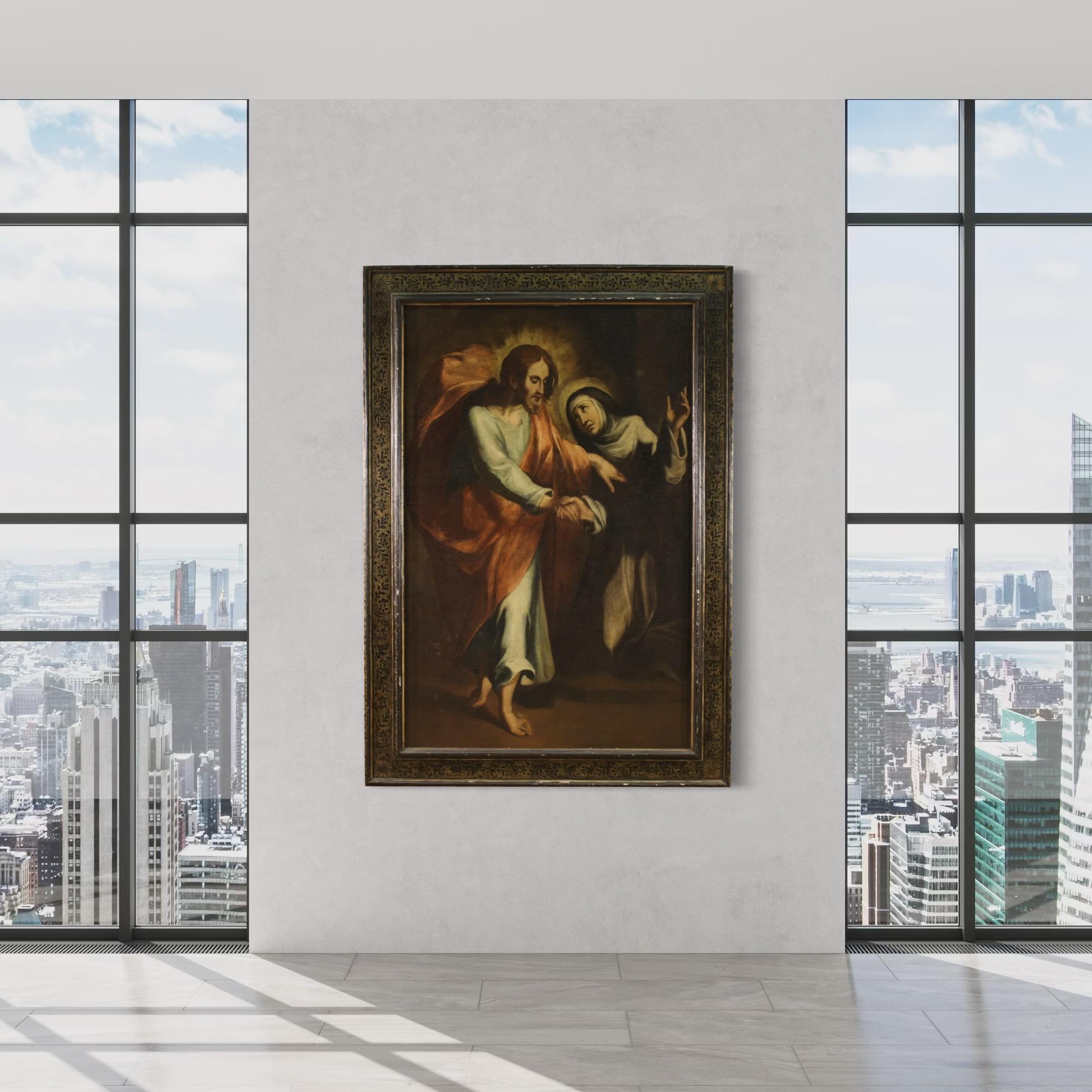 17. Jahrhundert Öl auf Leinwand Italienisches Gemälde Christus erscheint der Heiligen Katharina im Angebot 10