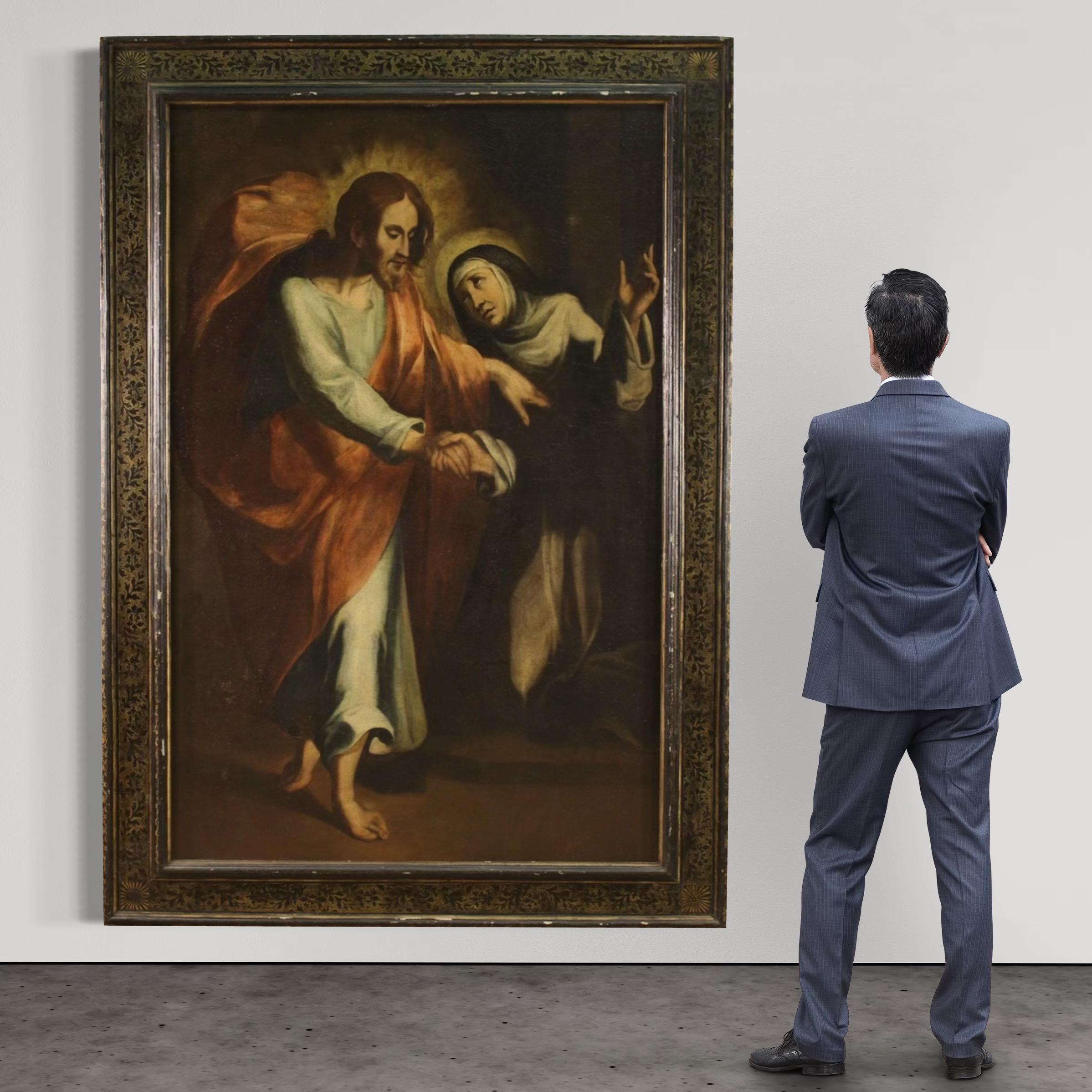 17. Jahrhundert Öl auf Leinwand Italienisches Gemälde Christus erscheint der Heiligen Katharina (Black), Figurative Painting, von Unknown