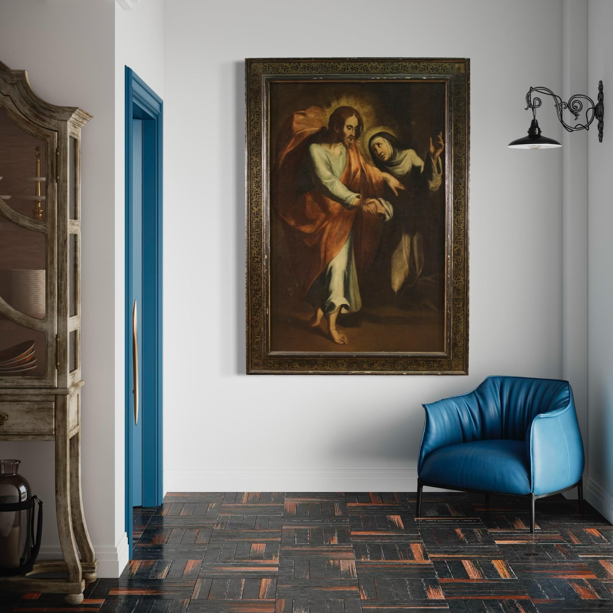 17. Jahrhundert Öl auf Leinwand Italienisches Gemälde Christus erscheint der Heiligen Katharina im Angebot 1