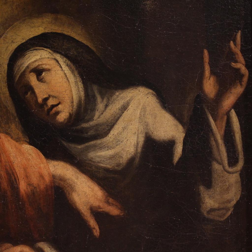 17. Jahrhundert Öl auf Leinwand Italienisches Gemälde Christus erscheint der Heiligen Katharina im Angebot 2