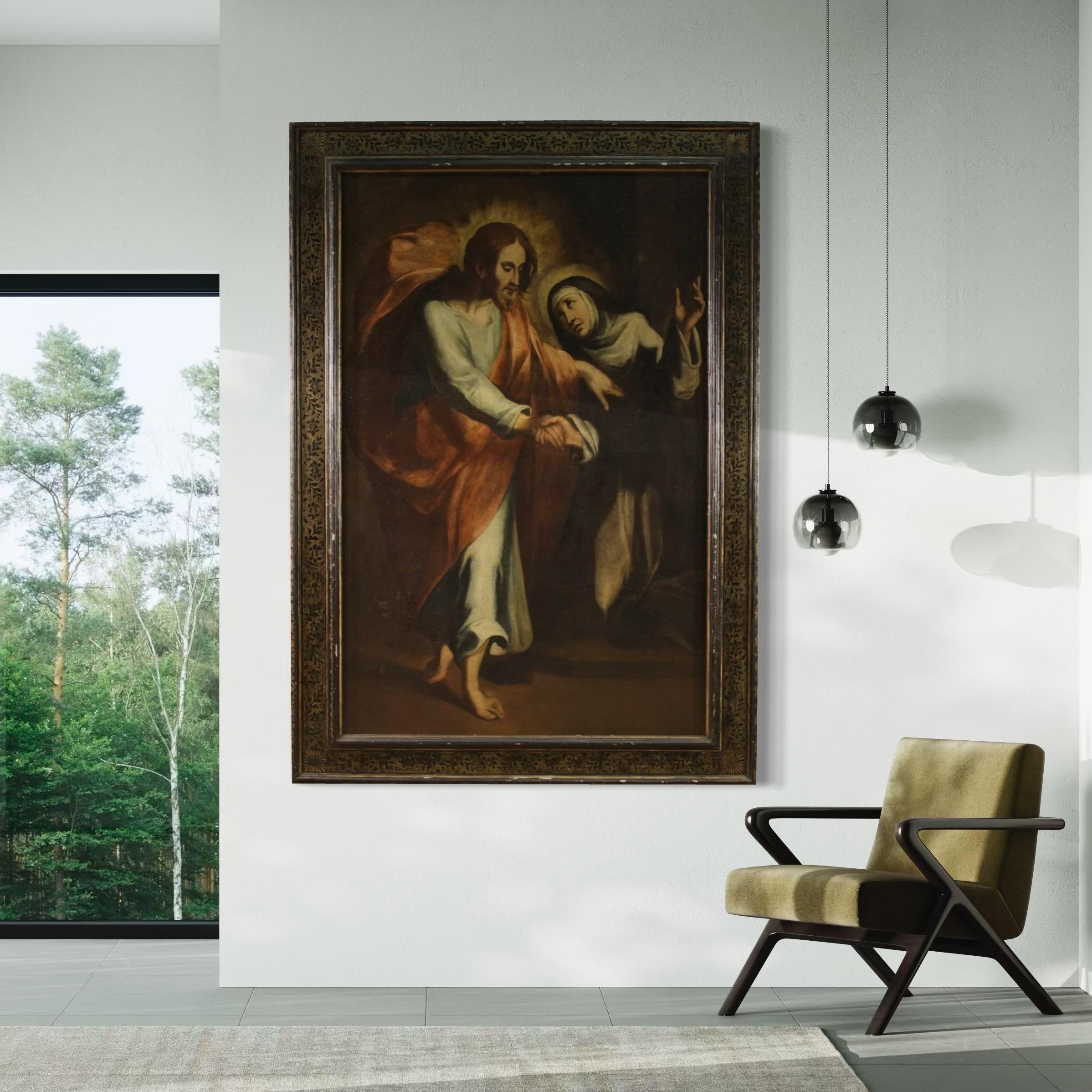 17. Jahrhundert Öl auf Leinwand Italienisches Gemälde Christus erscheint der Heiligen Katharina im Angebot 3