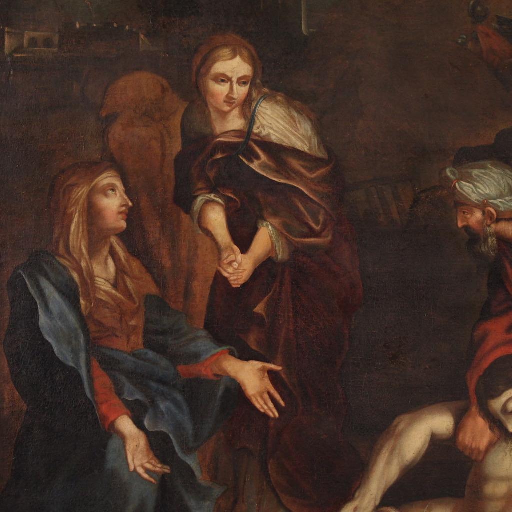 17th Century Oil on Canvas Italian Painting Lamentation over the Dead Christ im Angebot 1