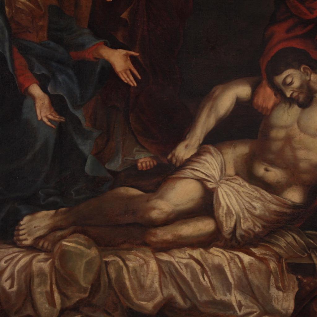17th Century Oil on Canvas Italian Painting Lamentation over the Dead Christ im Angebot 4