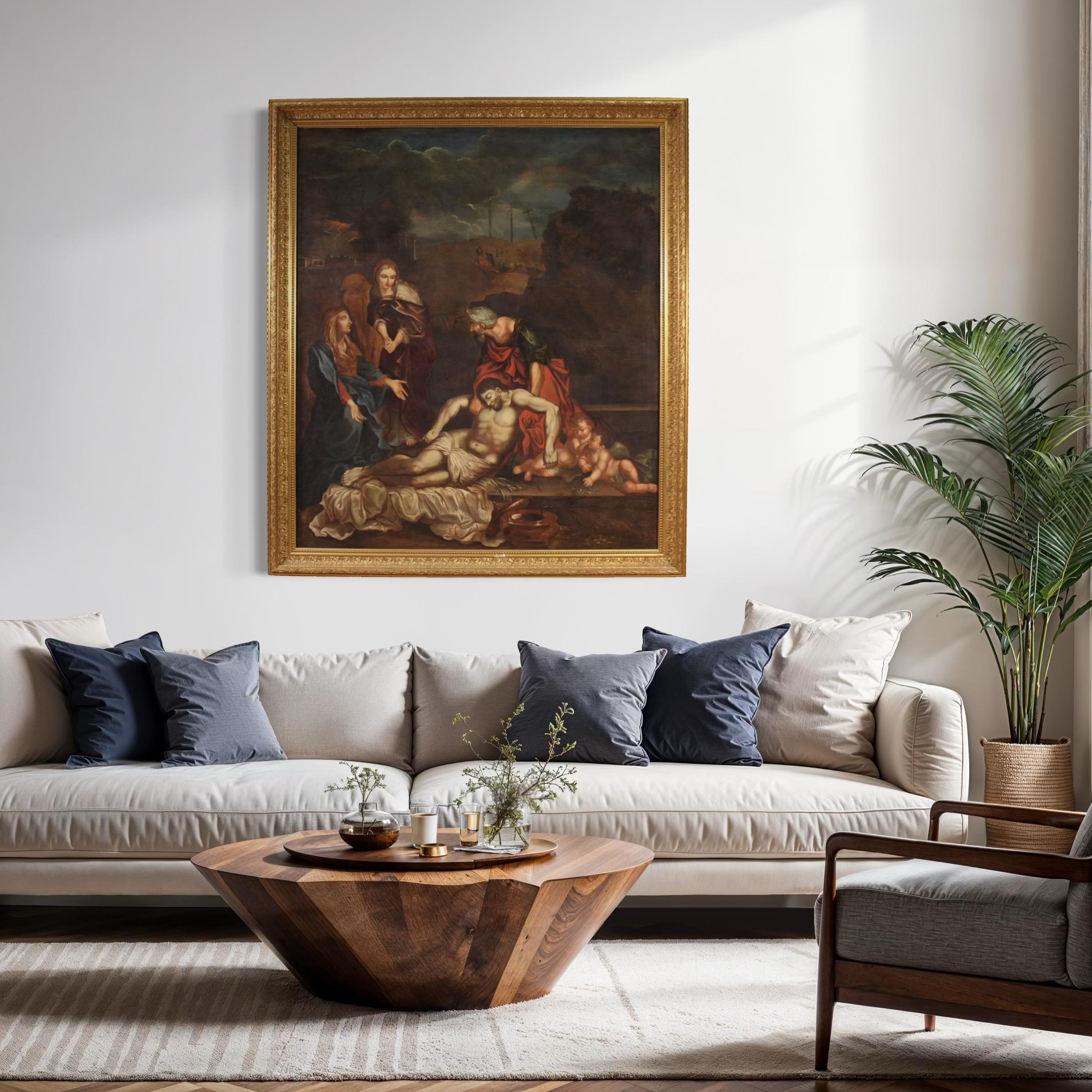 17th Century Oil on Canvas Italian Painting Lamentation over the Dead Christ im Angebot 5