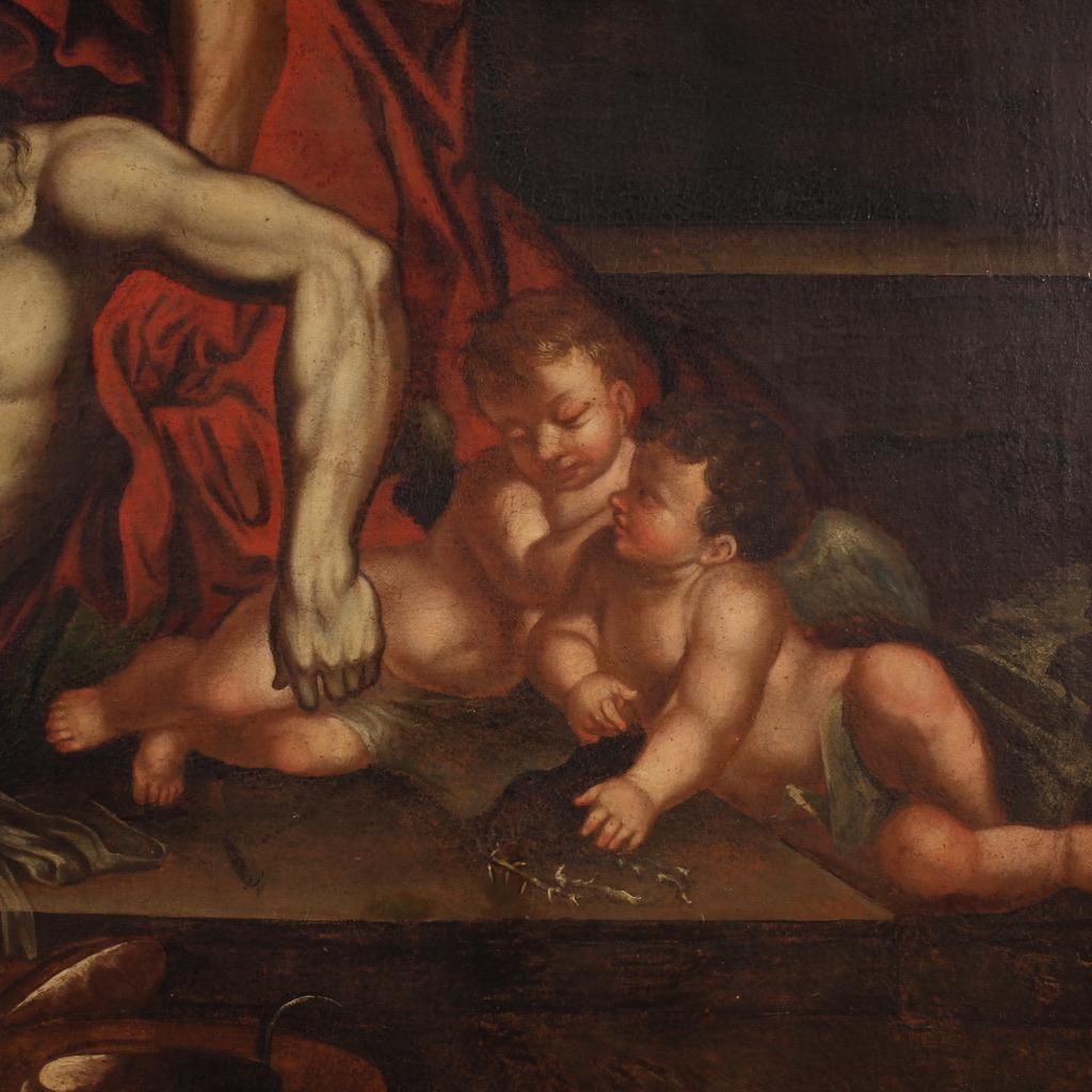17th Century Oil on Canvas Italian Painting Lamentation over the Dead Christ im Angebot 6