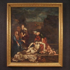 17th Century Oil on Canvas Italian Painting Lamentation over the Dead Christ