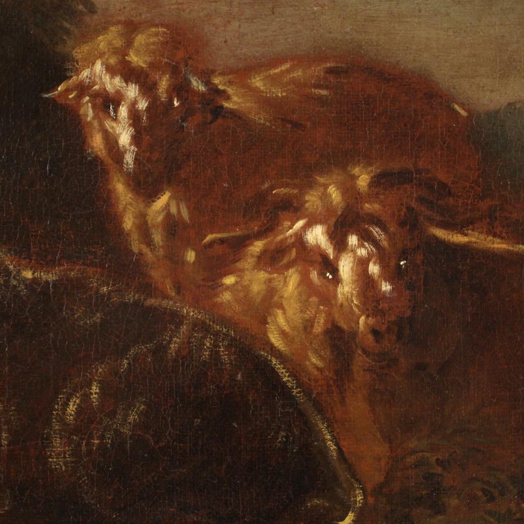 huile sur toile du 17e siècle Peinture italienne Paysage avec animaux en pâturage, 1680 7