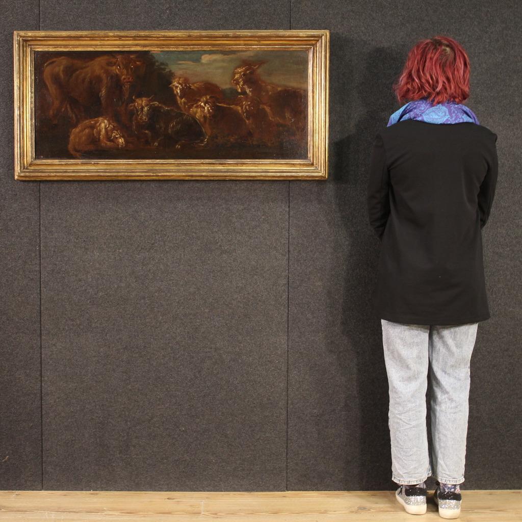 huile sur toile du 17e siècle Peinture italienne Paysage avec animaux en pâturage, 1680 12