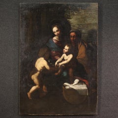 Antique 17th Century Oil on Canvas Italian Religious Painting Holy Family, 1670