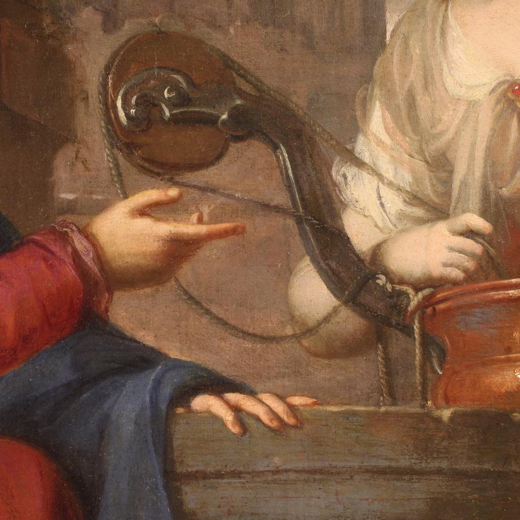 17th Century Oil on Canvas Italian Religious Painting Jesus and the Samaritan For Sale 9