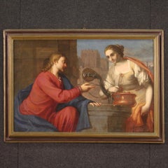 17th Century Oil on Canvas Italian Religious Painting Jesus and the Samaritan