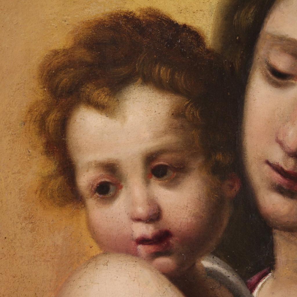 óleo sobre lienzo del siglo XVII Pintura religiosa italiana Virgen con el Niño, 1650 en venta 7
