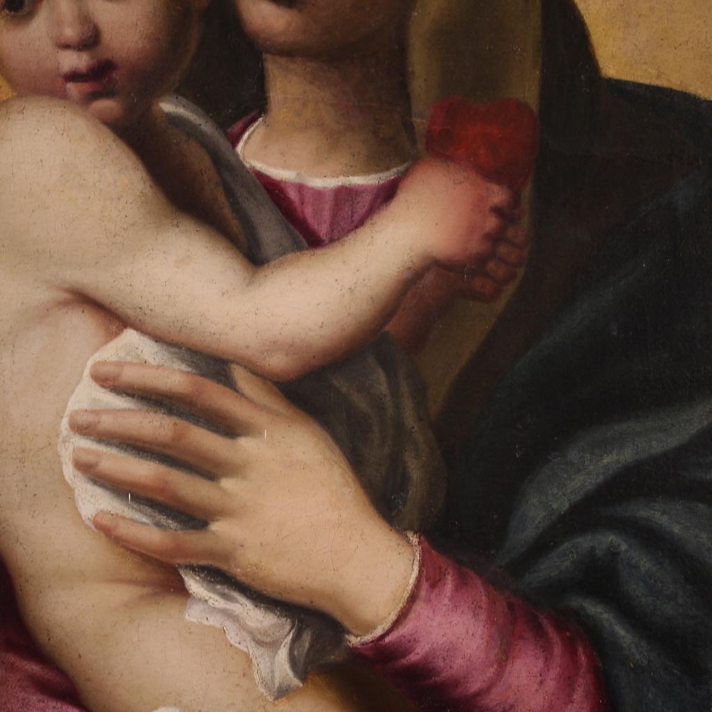 óleo sobre lienzo del siglo XVII Pintura religiosa italiana Virgen con el Niño, 1650 en venta 8