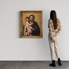 óleo sobre lienzo del siglo XVII Pintura religiosa italiana Virgen con el Niño, 1650