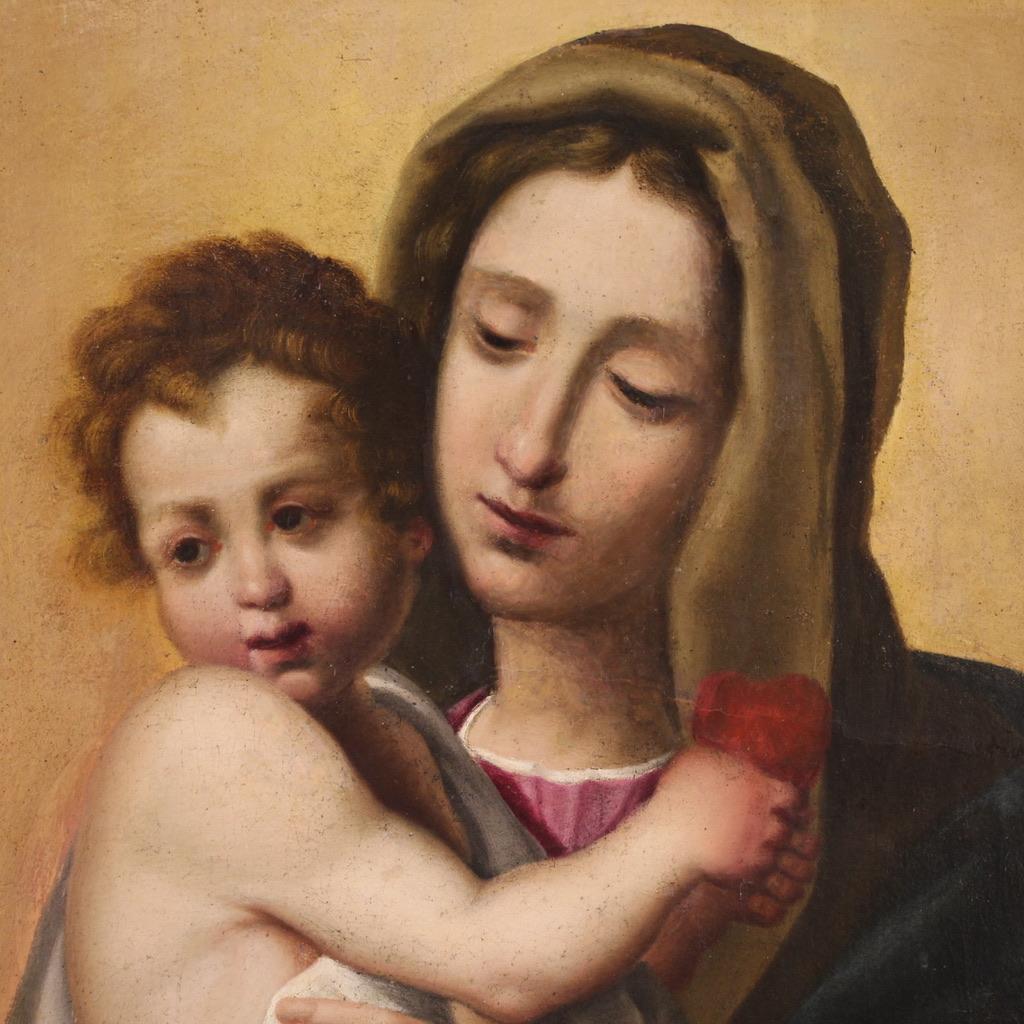 óleo sobre lienzo del siglo XVII Pintura religiosa italiana Virgen con el Niño, 1650 en venta 1