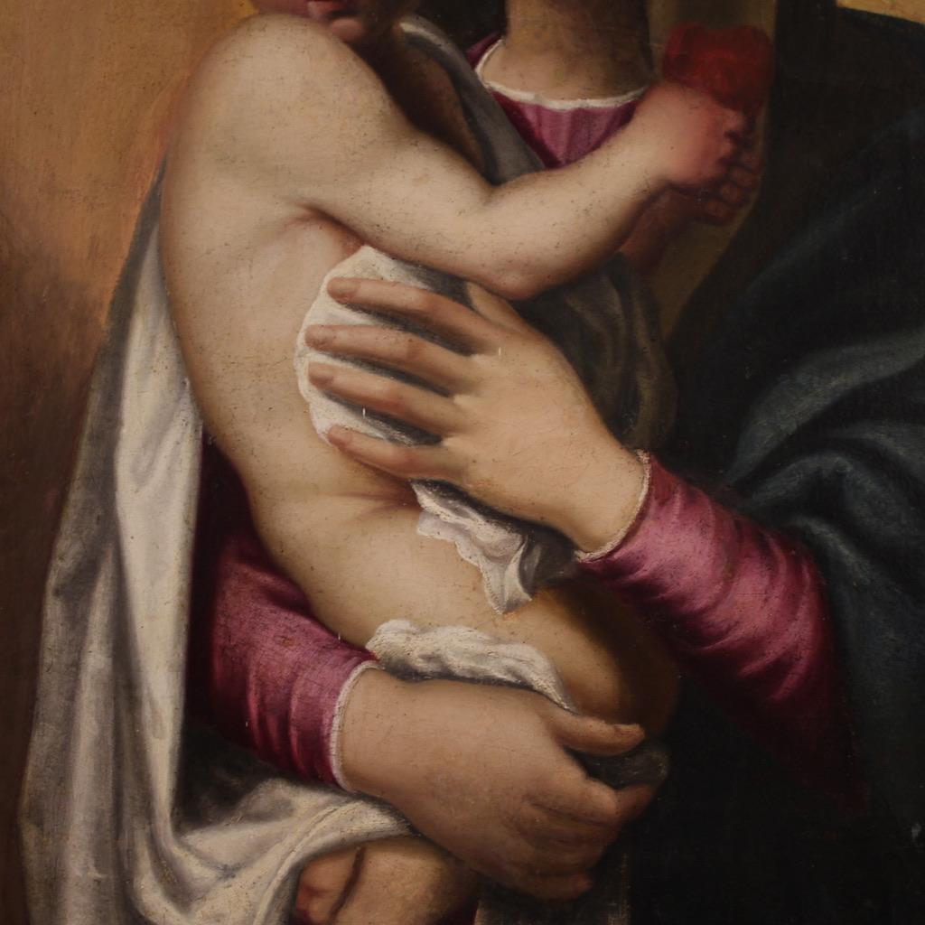 óleo sobre lienzo del siglo XVII Pintura religiosa italiana Virgen con el Niño, 1650 en venta 2