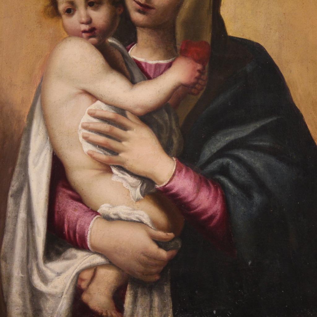 óleo sobre lienzo del siglo XVII Pintura religiosa italiana Virgen con el Niño, 1650 en venta 3