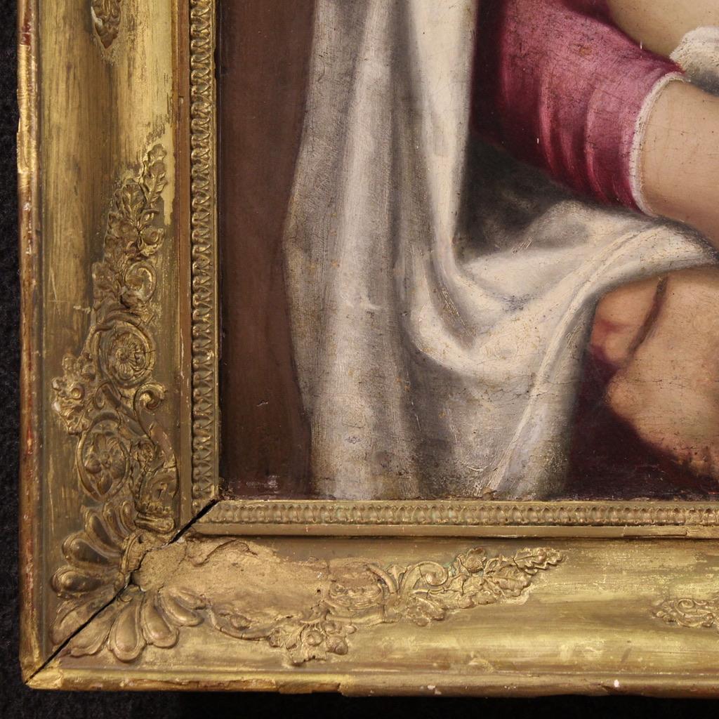 óleo sobre lienzo del siglo XVII Pintura religiosa italiana Virgen con el Niño, 1650 en venta 4