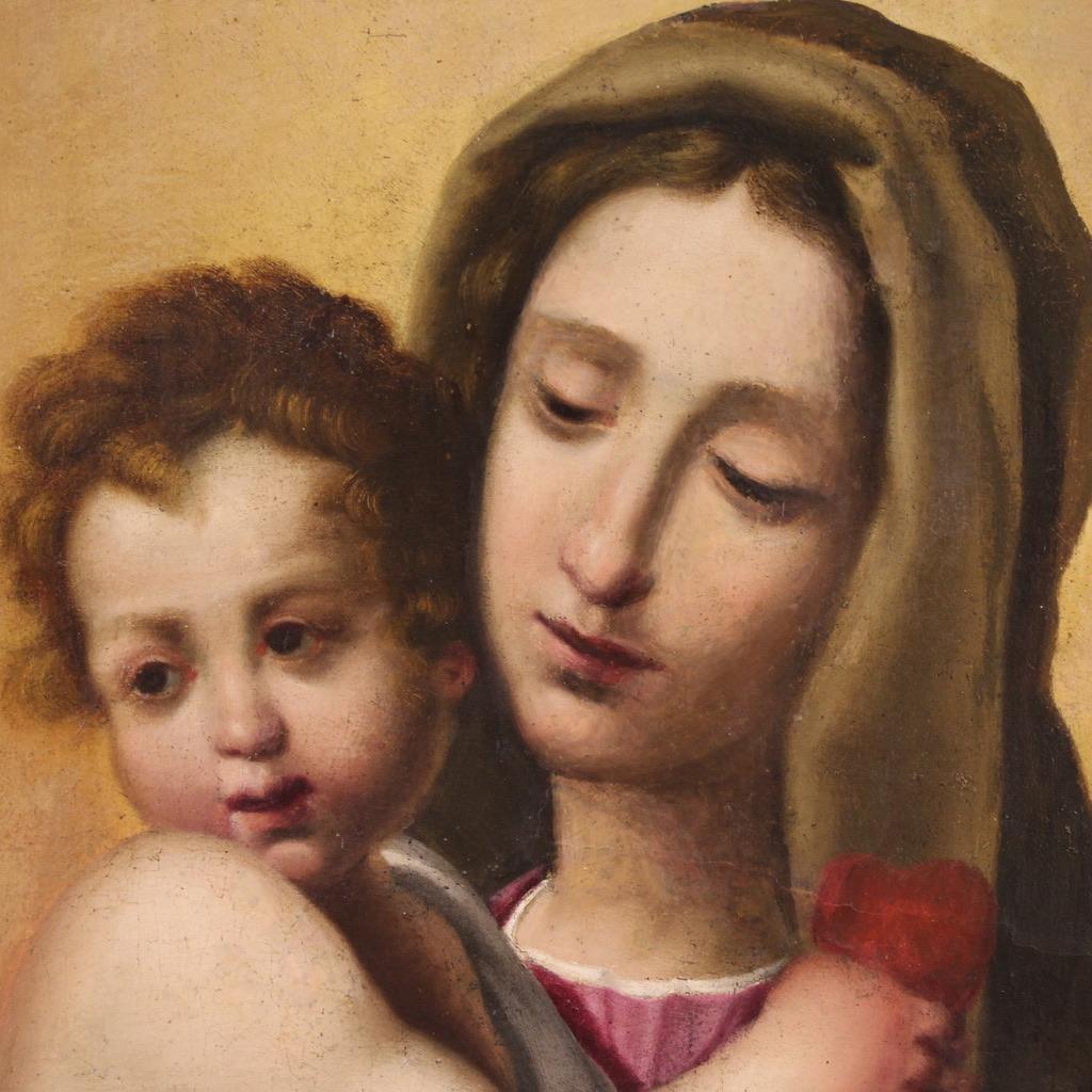 óleo sobre lienzo del siglo XVII Pintura religiosa italiana Virgen con el Niño, 1650 en venta 5