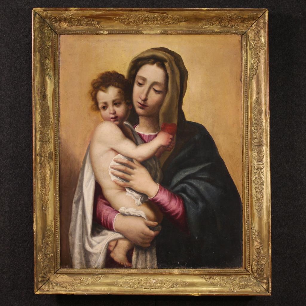 Figurative Painting de Unknown - óleo sobre lienzo del siglo XVII Pintura religiosa italiana Virgen con el Niño, 1650