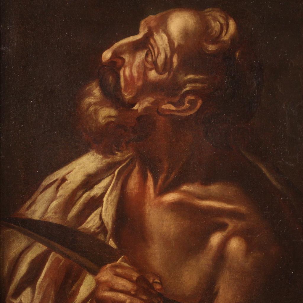 17. Jahrhundert Öl auf Leinwand Italienisch religiöse Malerei Saint Bartholomew, 1670 (Brown), Portrait Painting, von Unknown